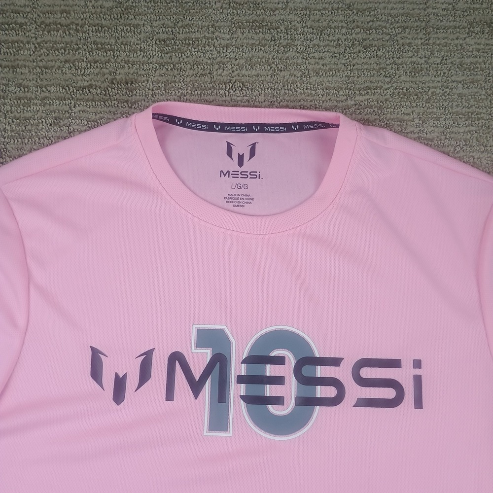Messi Graphic T-Shirt Men Large Pink Soccer Sportswear 10 Logo Tee